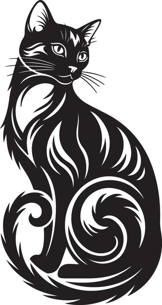 A stylized black and white silhouette of a cat. vector