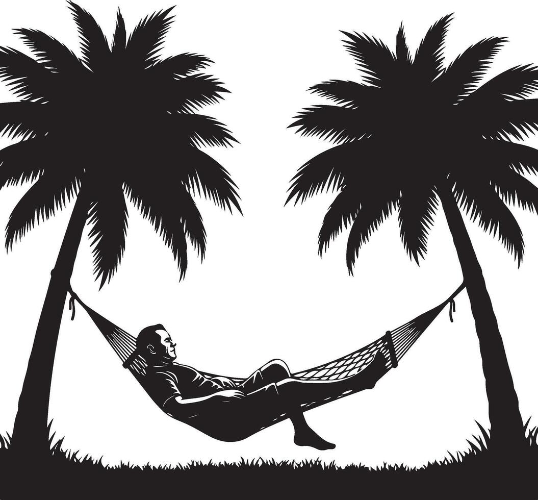 Silhouette of Leisure Under Palm Trees vector