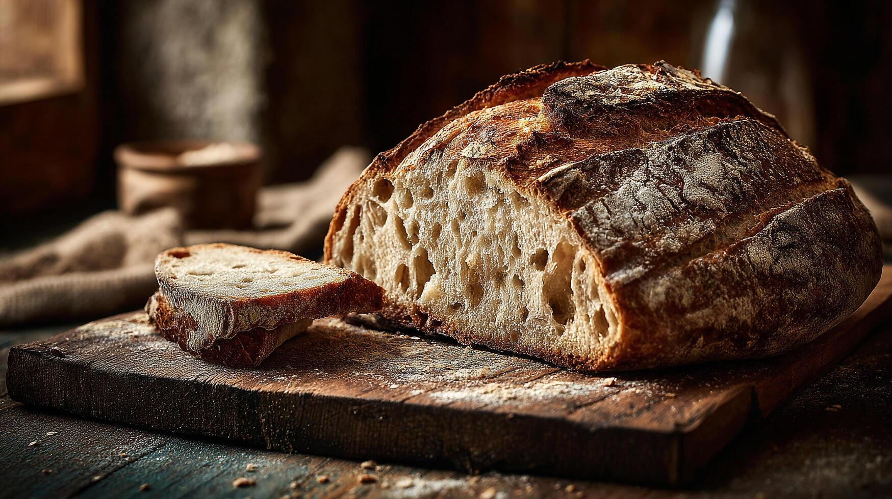 Artisan bread loaf image under daylight with deep detail photo