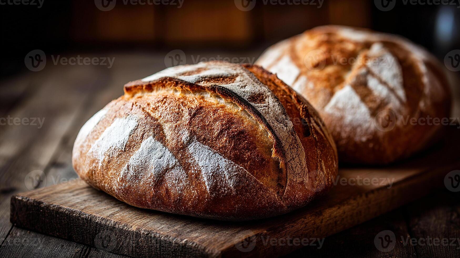 Artisan bread loaf image resting gently in kitchen setting photo