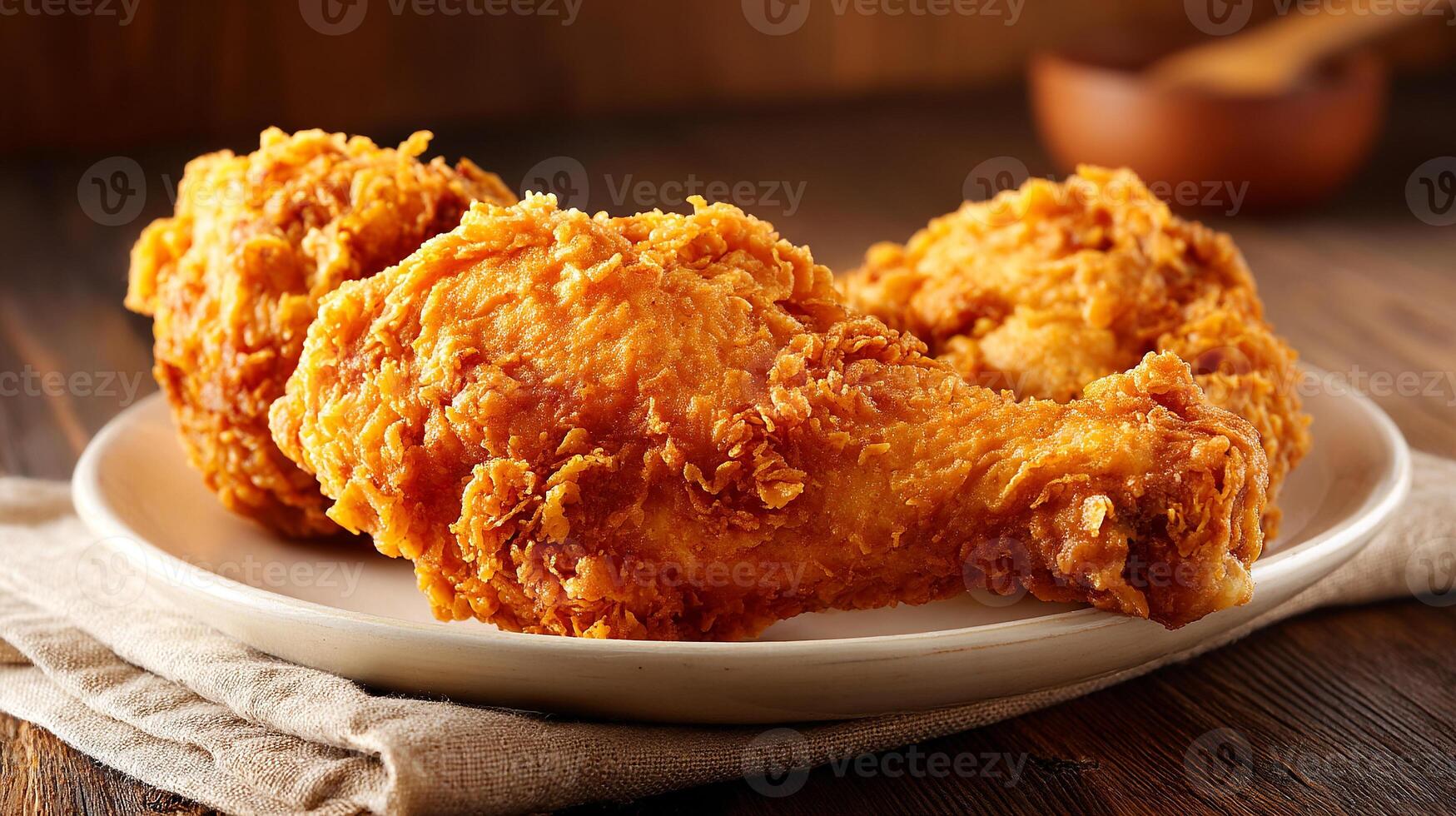 Natural lighting highlighting crispy fried chicken leg piece photo