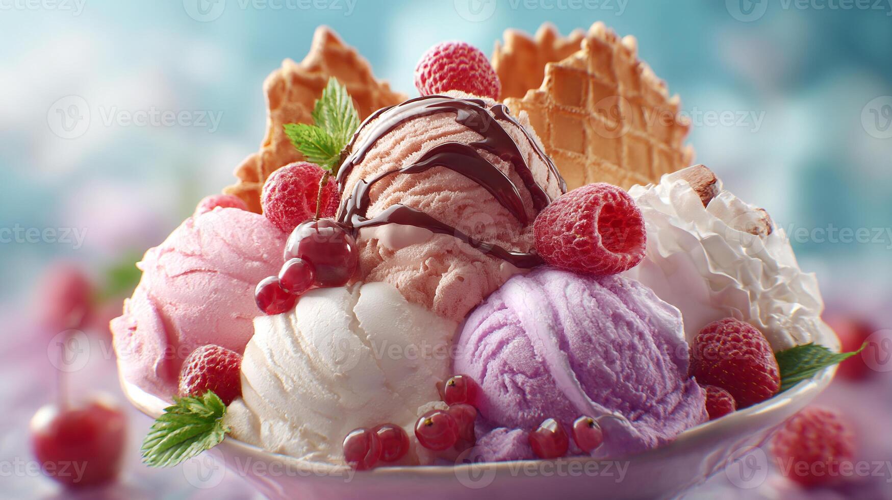 Creamy frozen scoops photo with colorful sugar decor