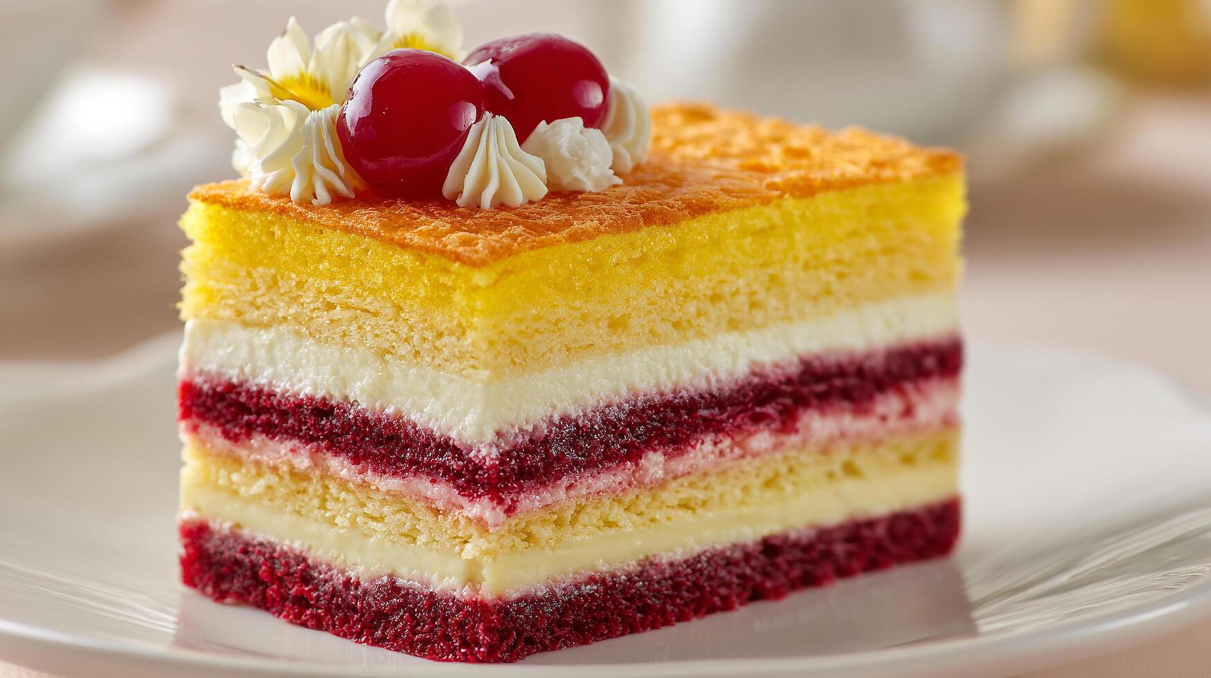 Professional photo of sweet slice cake with fruit topping