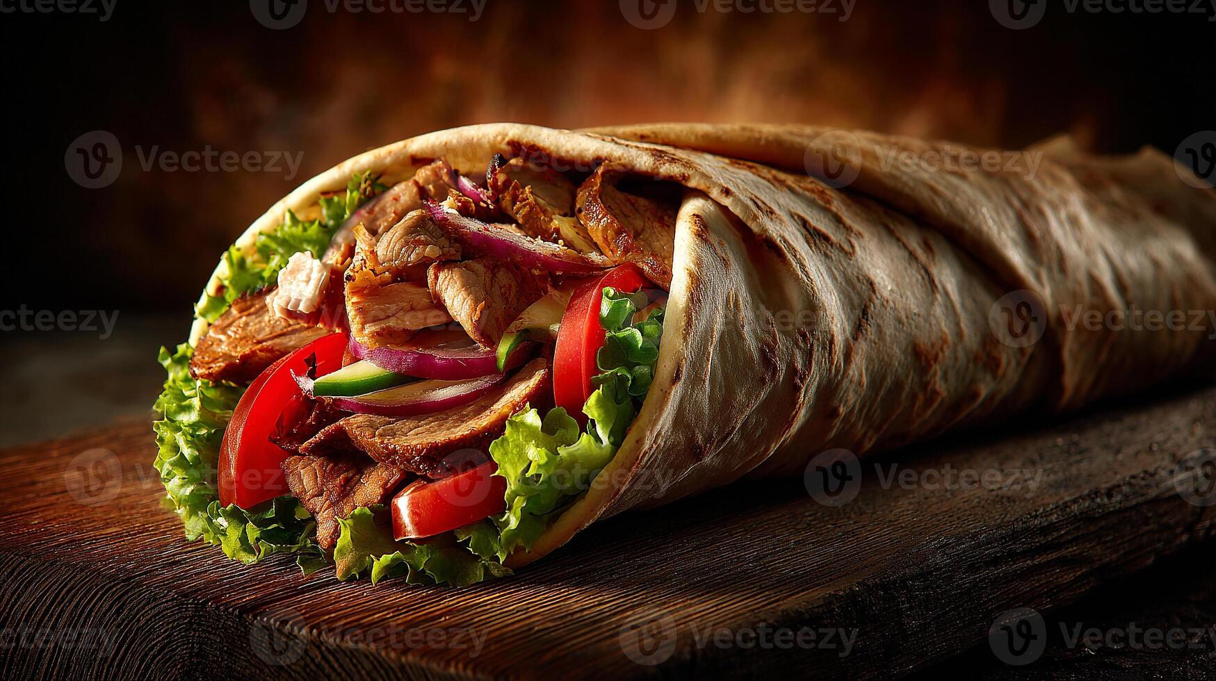 Grilled meat wrap image with crispy texture photo