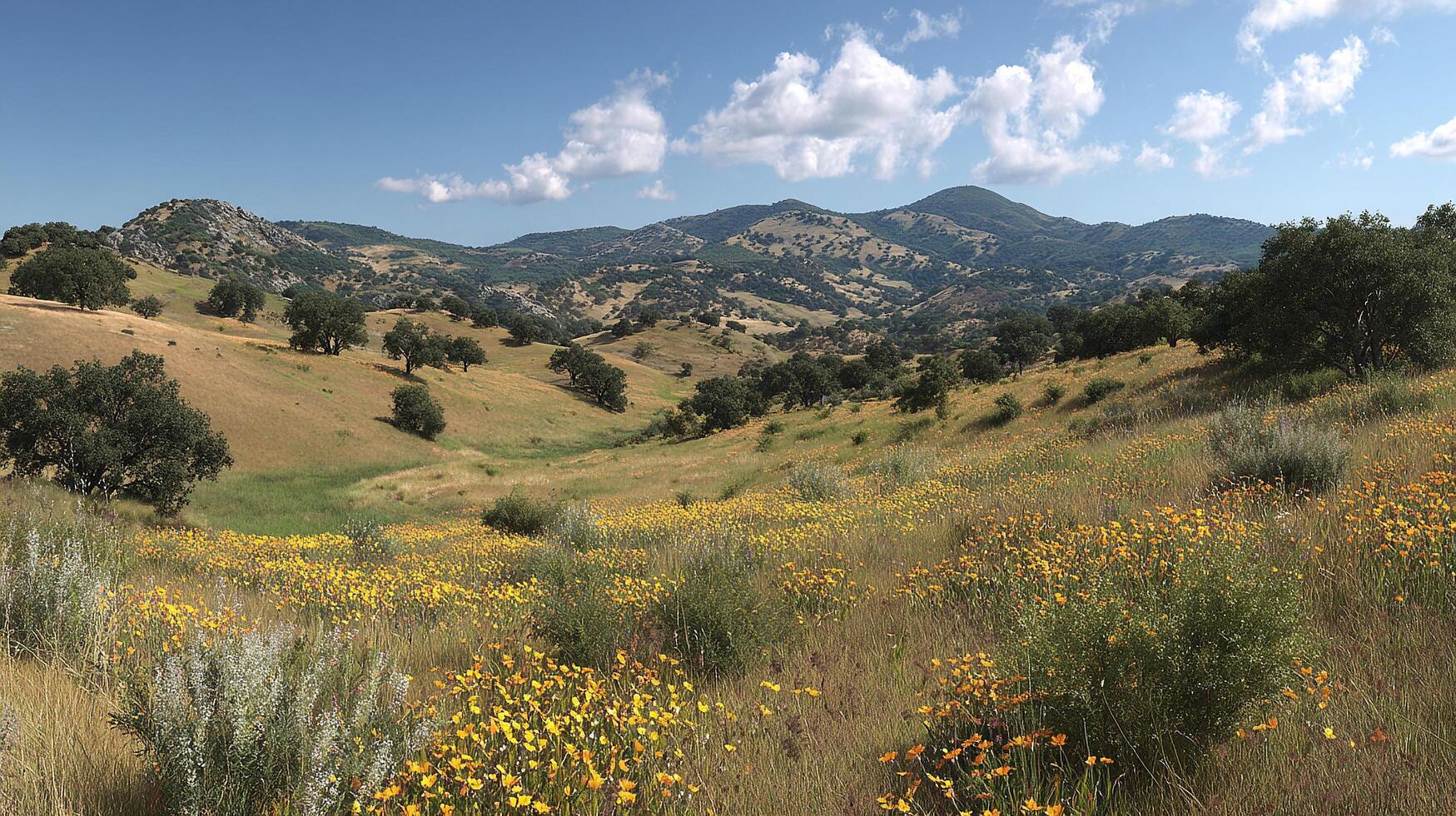 Clear sunny sky-above photorealistic summer meadow photo