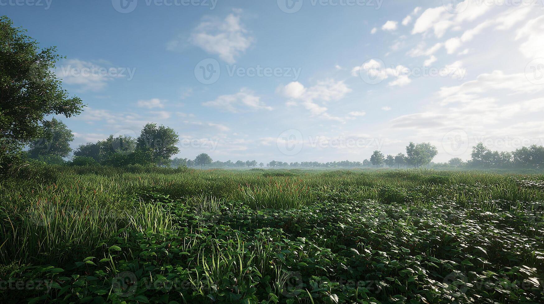Photorealistic summer scene with vivid green textures photo