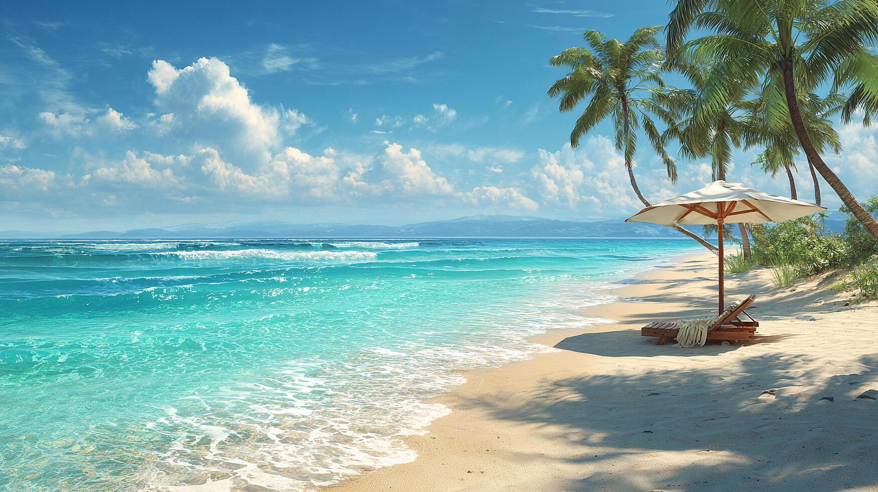 Turquoise sea and palm tree coastline photo