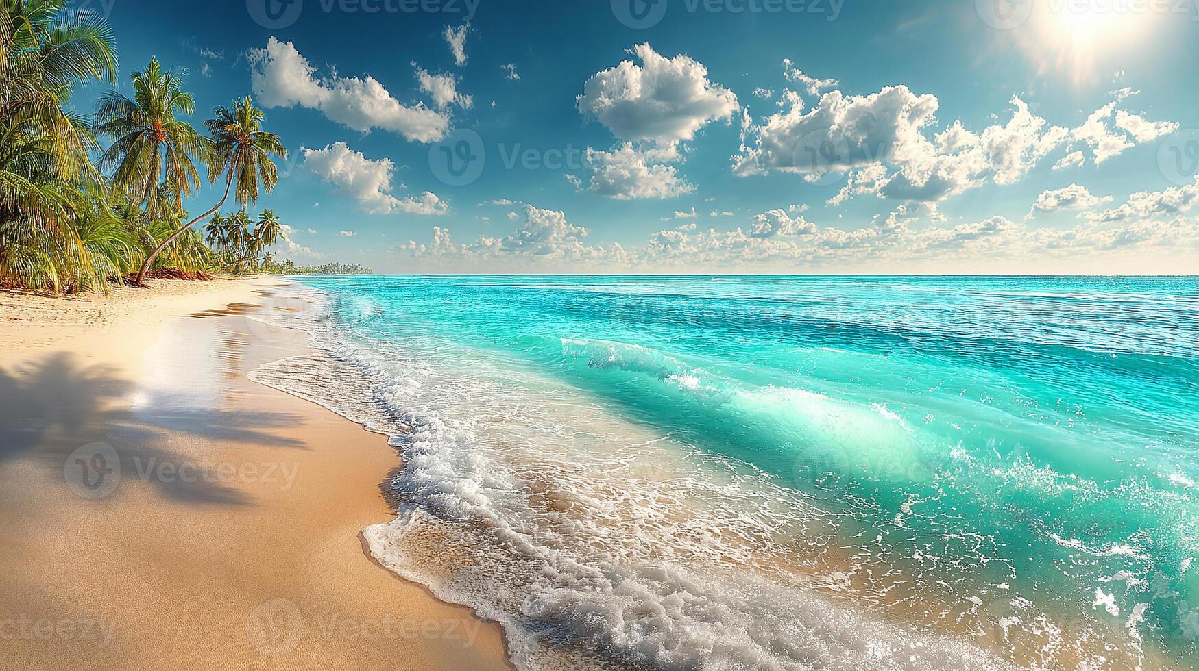Sandy tropical beach with photorealistic detail photo
