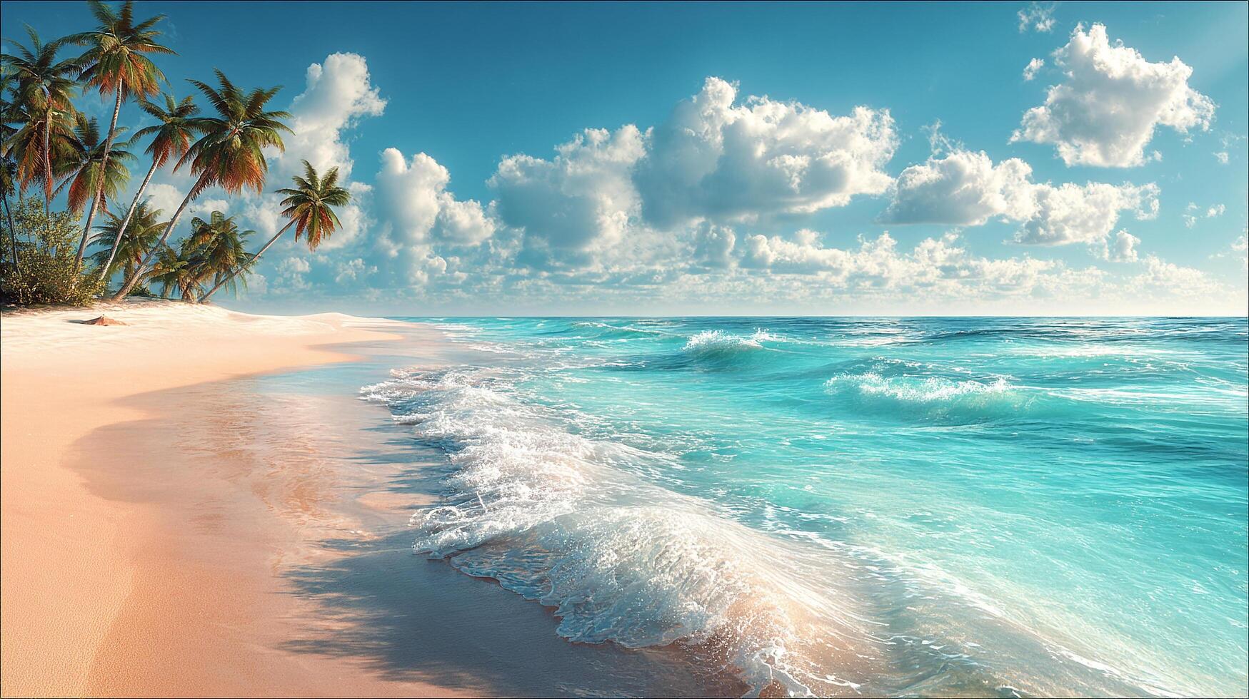 Gentle surf on golden sandy beach photo