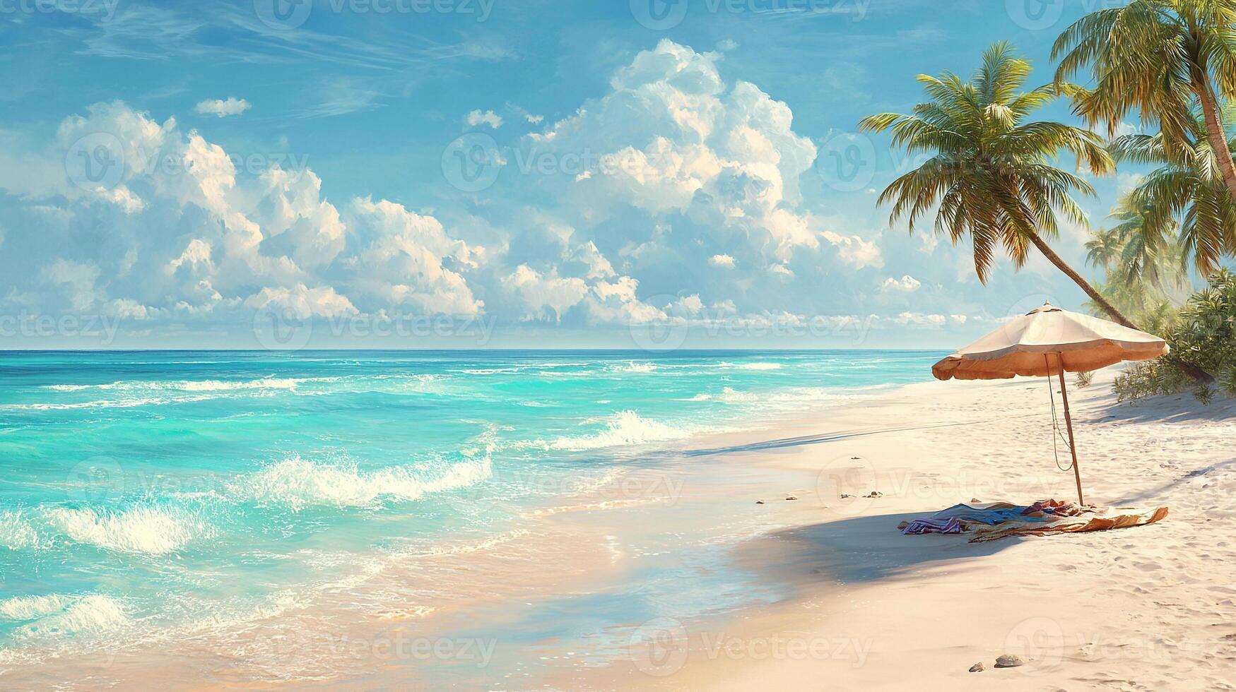 Island paradise with palms and waves photo