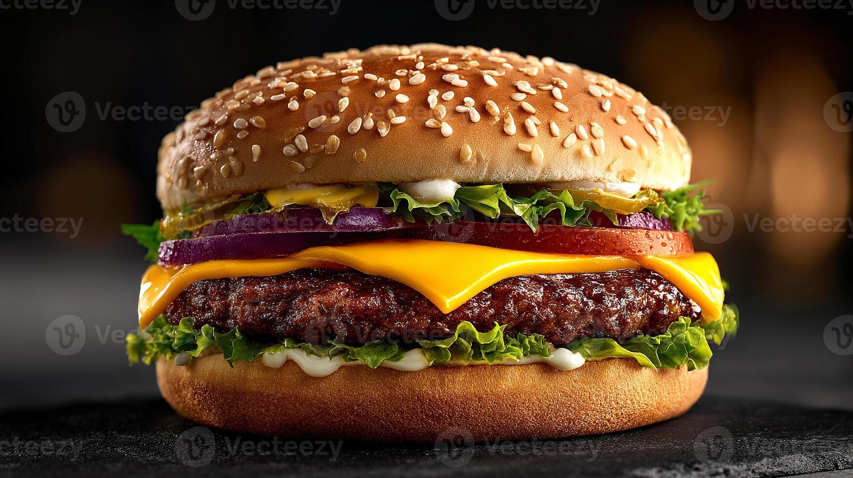Photorealistic food photo-of cheeseburger with sharp detailed textures photo