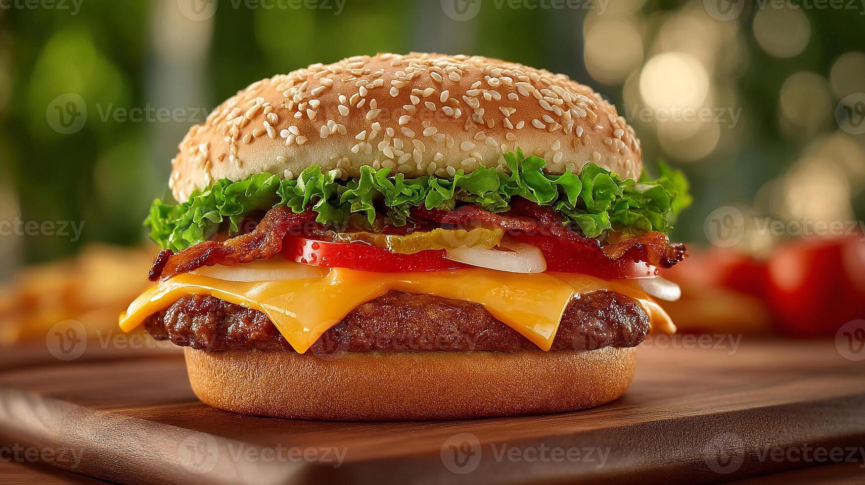 Stock-food photography of cheeseburger with sharp focus and natural light photo