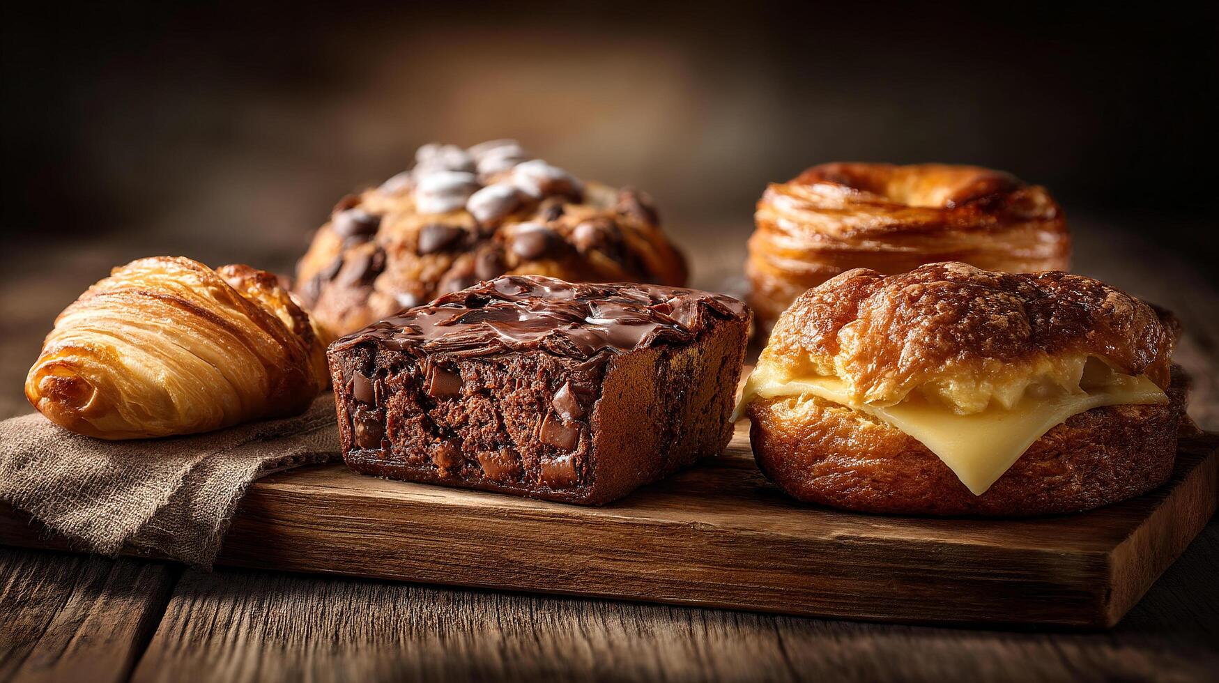Pastries in rustic tabletop photography shot photo