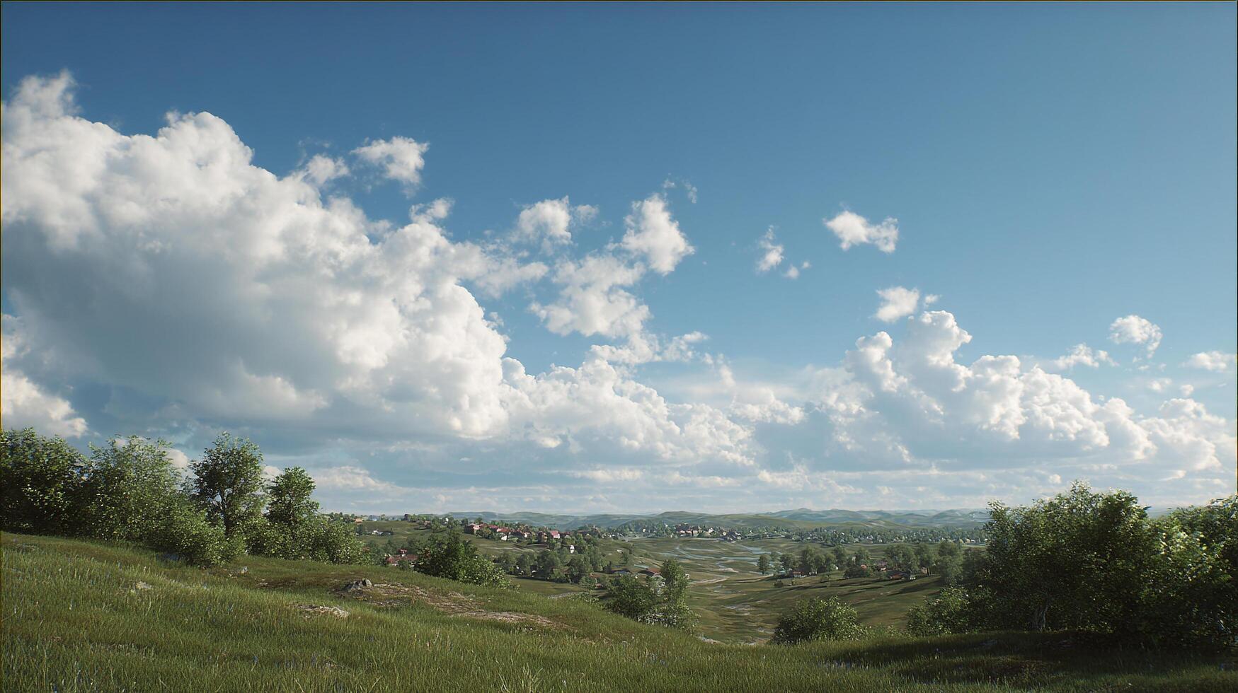 Photorealistic field with detailed textures in summer landscape scenery photo