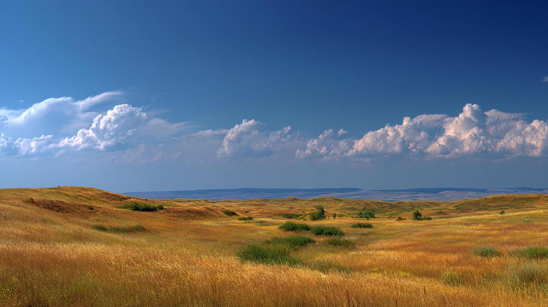 Photorealistic landscape scenery of summer meadow with lush greenery photo