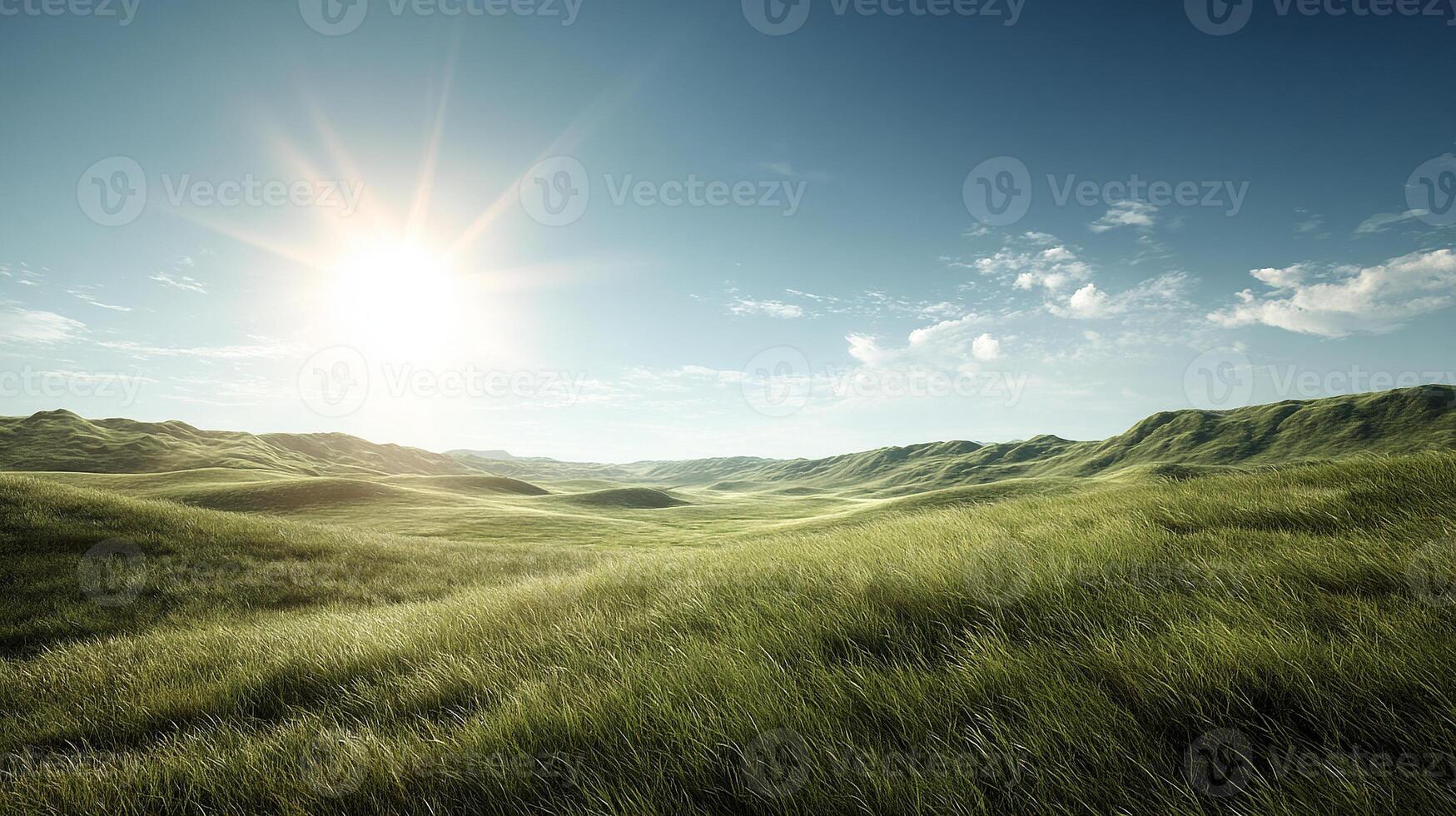 Glowing landscape scenery of summer nature under bright sunlight photo
