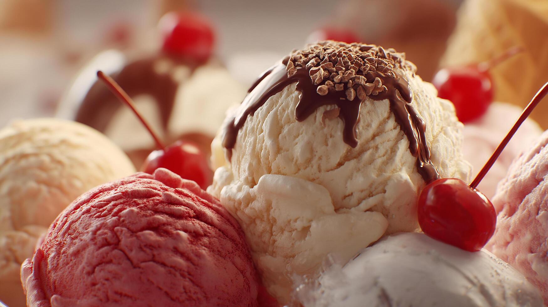 Frozen dessert with colorful toppings in detailed photography photo