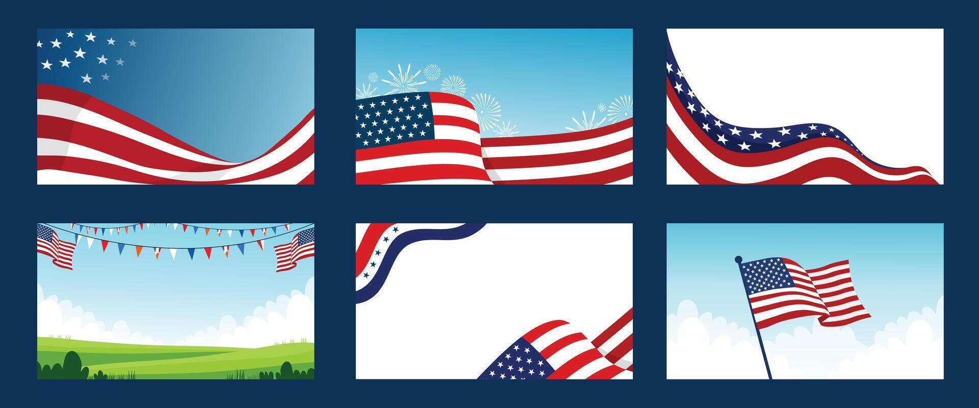 Various American flag banner designs vector
