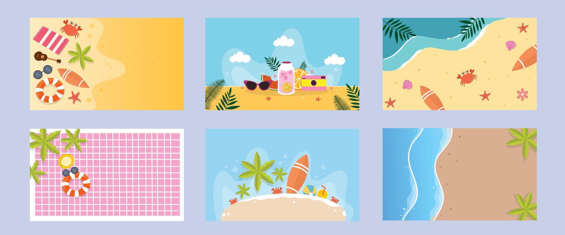 Beach-themed illustrations featuring surfboards vector
