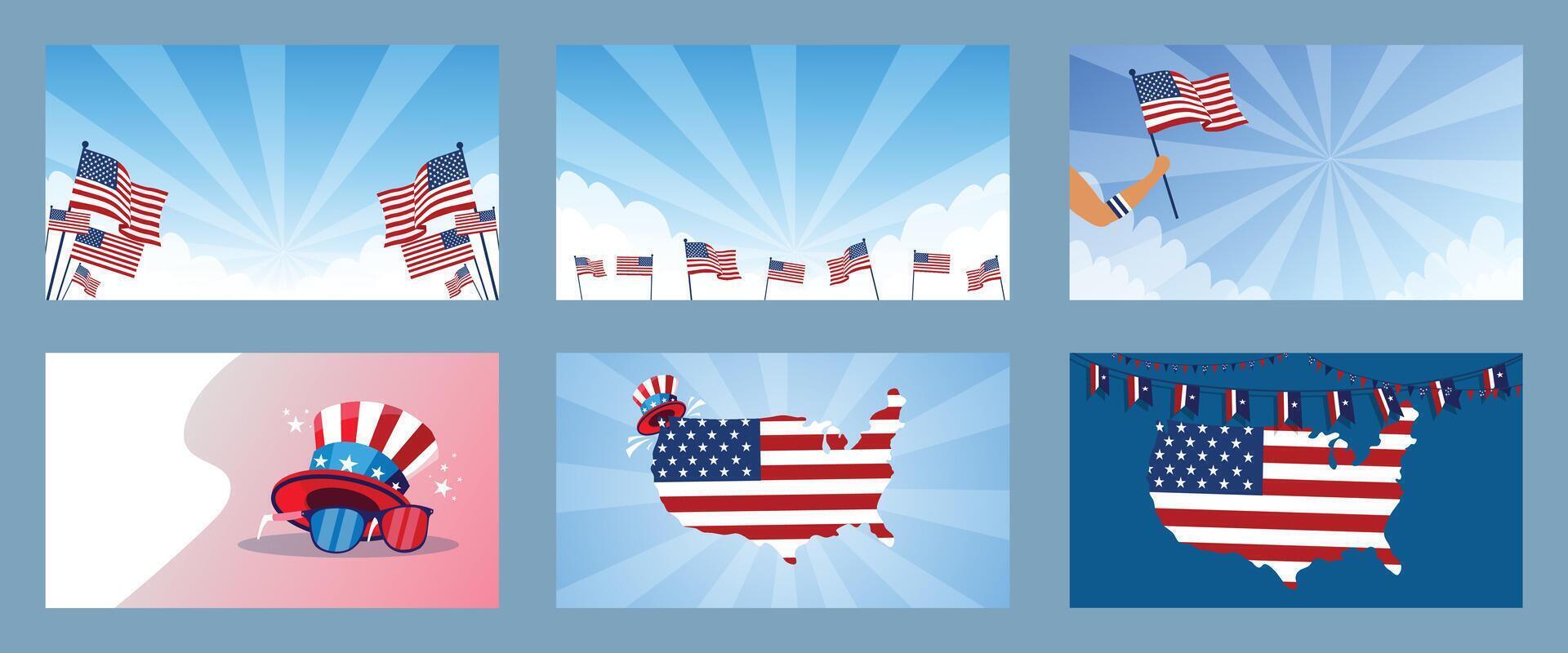 Patriotic American flags and symbols vector