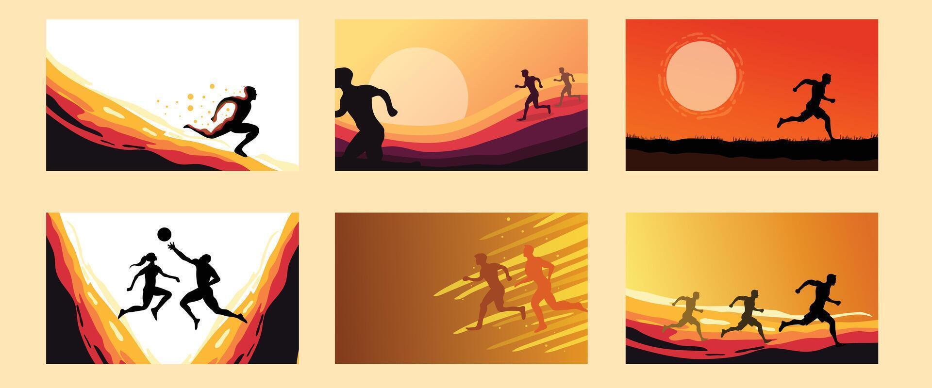 Silhouettes of athletes running and playing vector