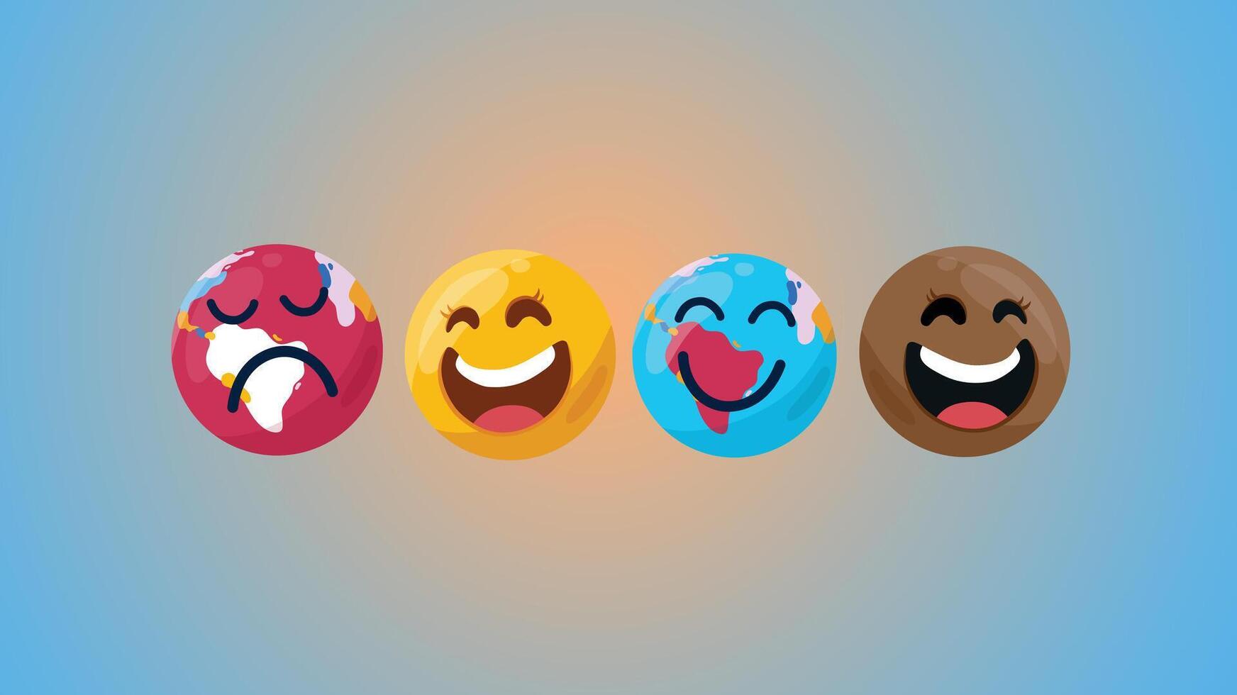 Group of emojis representing different races and emotions on blue background vector