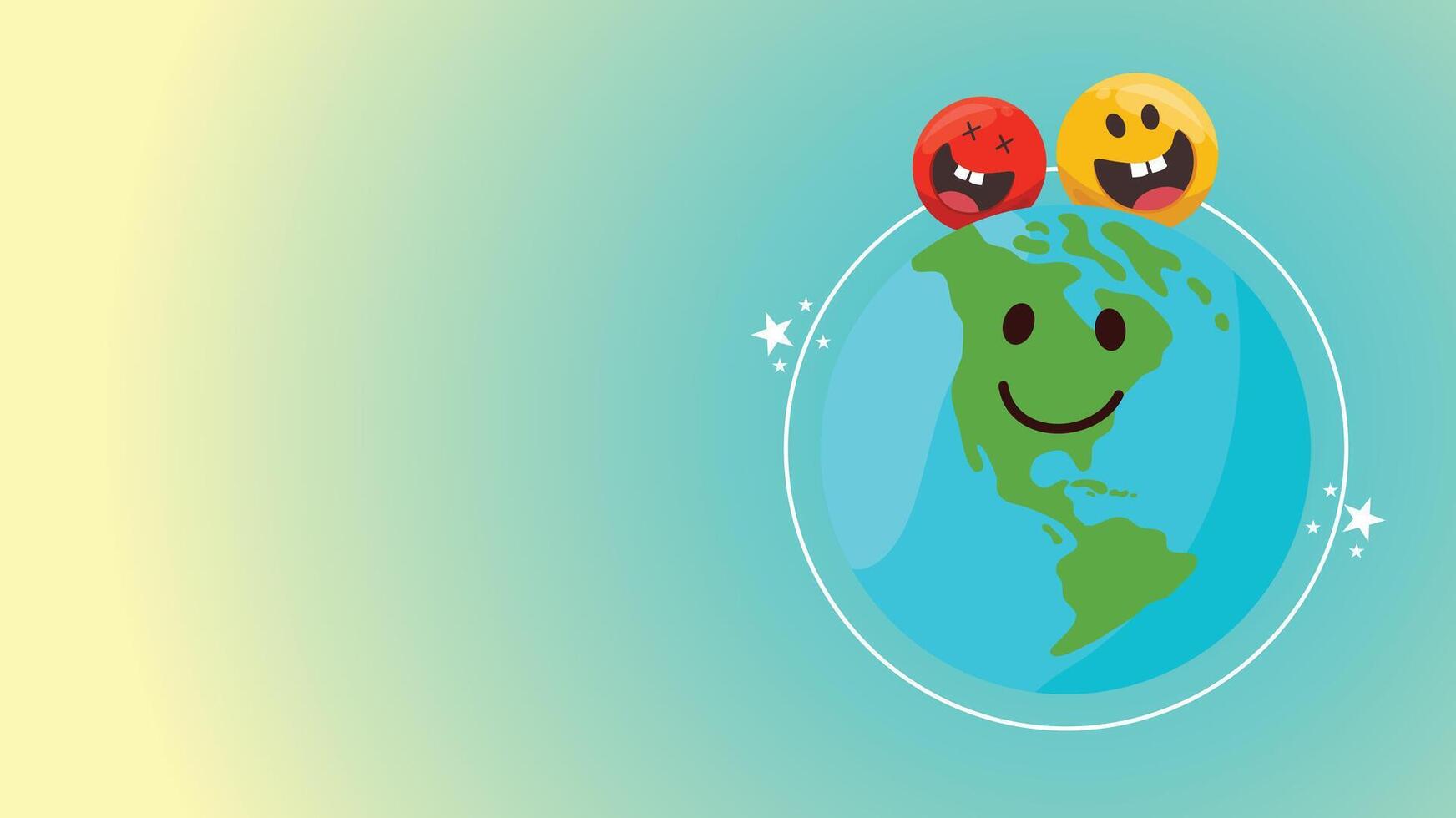 Earth with a smiling face being hugged by two happy emoji characters vector