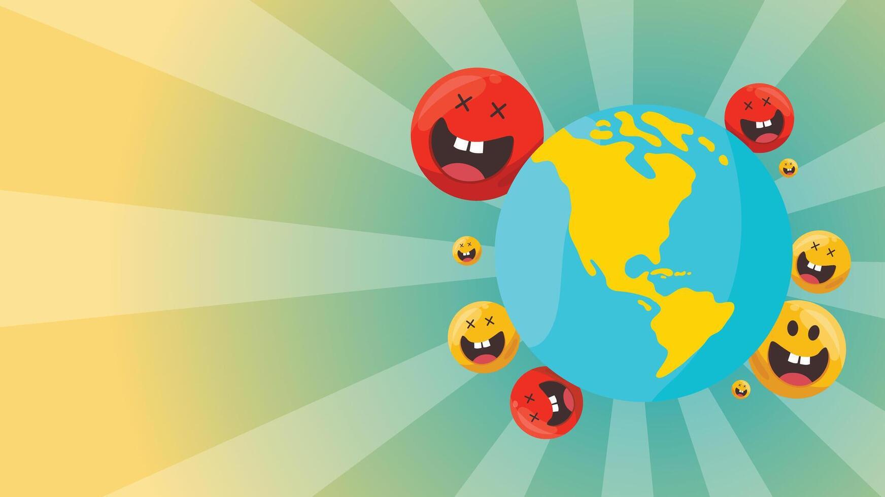 World surrounded by multiple expressive emoji faces in orbit formation vector