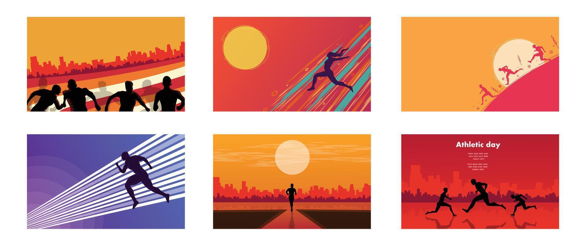Athletic Movement Sunset Runner Scene Bundle Set vector