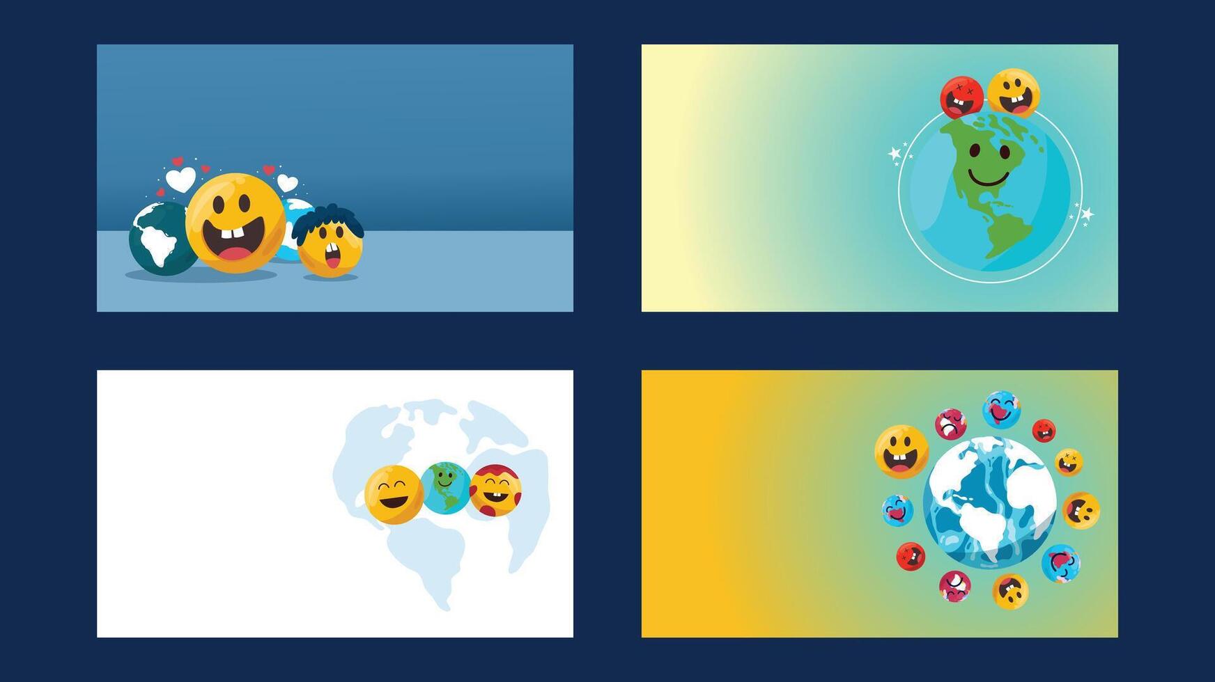 A compilation of world emoji scenes in colorful panels representing connection and fun on emoji day vector