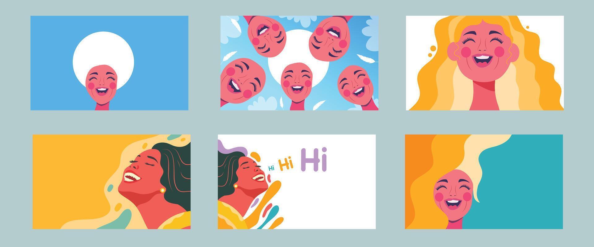 Colorful happy faces and illustrations vector
