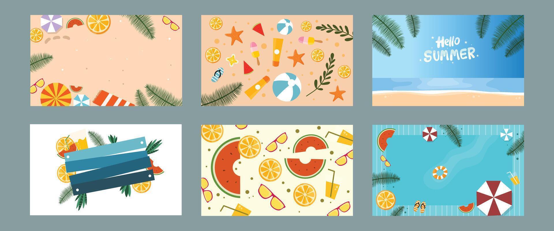 Summer themed illustrations with beach elements vector
