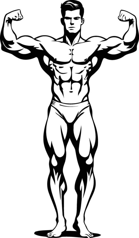 Defined male silhouette with athletic build and muscular physique, standing proudly in a power pose, suitable for sports illustration, gym logos, workout themes, or strength-based design. vector