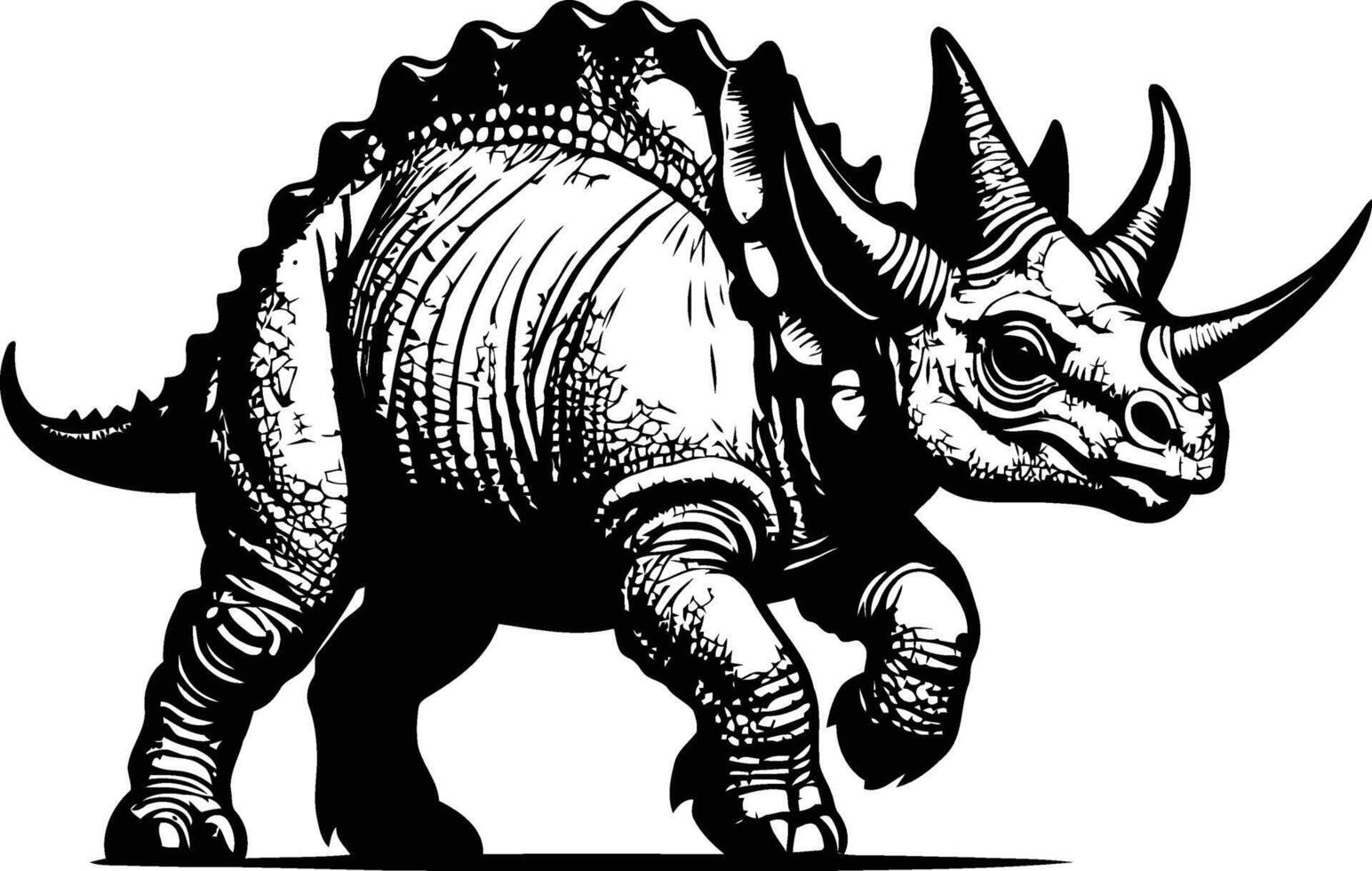 Silhouette of Styracosaurus Dinosaur with Horned Frill and Spiked Face Representing Prehistoric Creature, Herbivorous Dino, Cretaceous Period, and Jurassic Wildlife Art vector