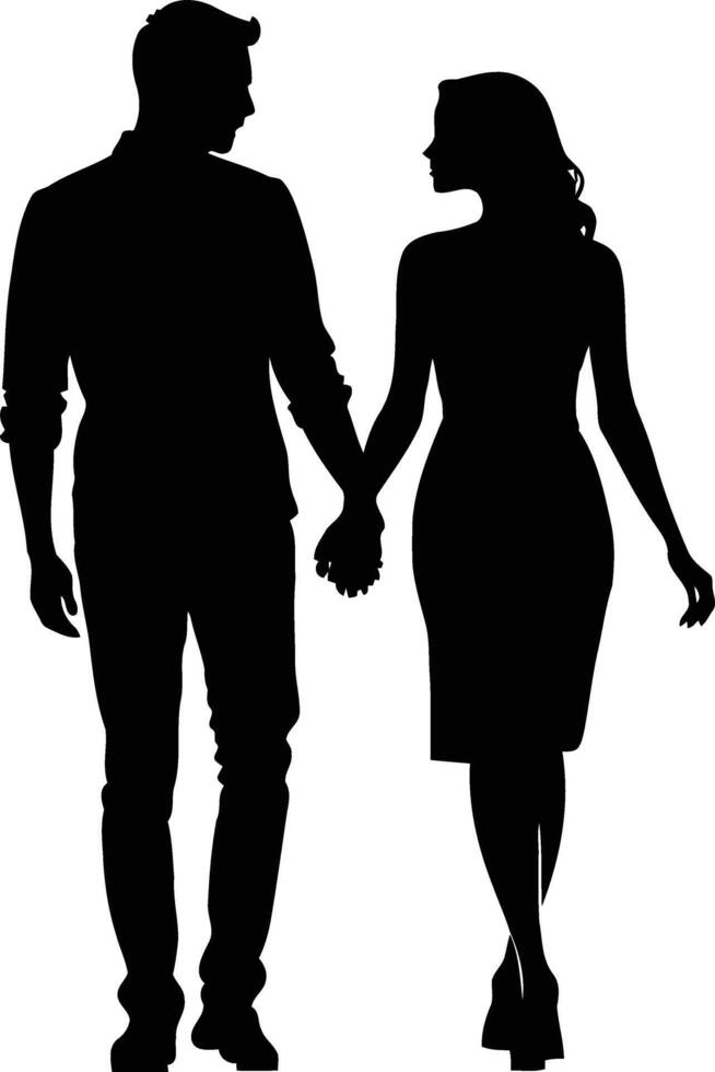 Silhouette of Young Couple Walking Together in Urban Setting Representing Adventure, Love, Exploration, and Shared Journey in Cityscape Illustration vector