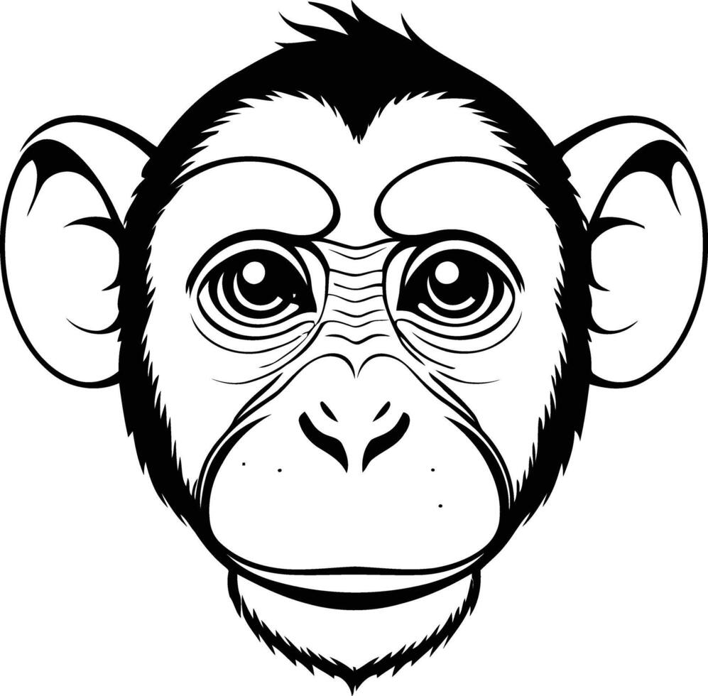 Silhouette of Monkey Face with Natural Expression Featuring Gentle Eyes, Relaxed Features, and Subtle Smile, Representing Primate Emotion, Wildlife Art, and Realistic Animal Illustration vector