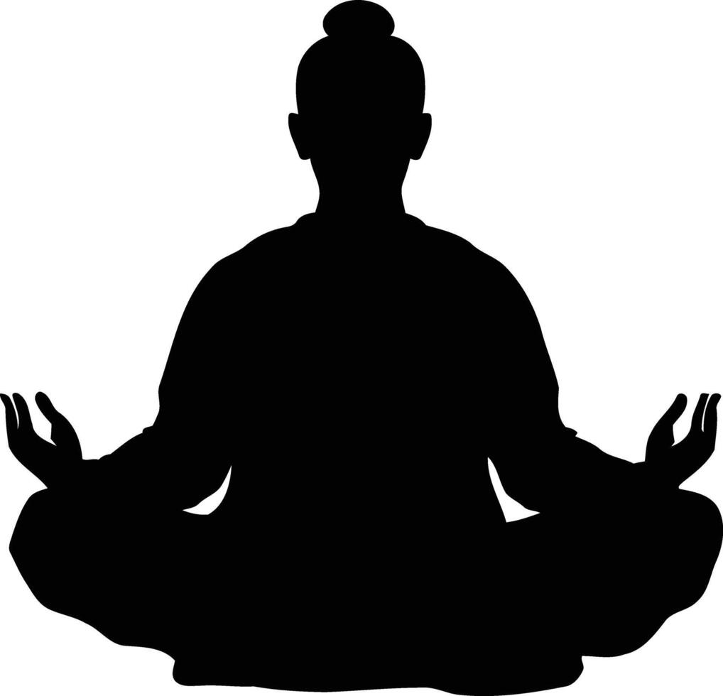 Silhouette of Man Practicing Meditation Outdoors Depicting Tranquility, Nature Connection, and Mental Wellness in Illustration vector