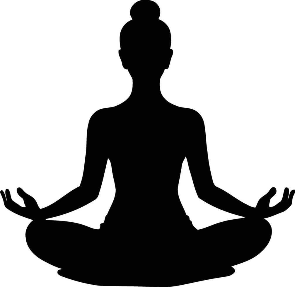 Silhouette of Woman Meditating at Sunrise Depicting New Beginnings, Serenity, and Daily Mindfulness Practice in Art vector