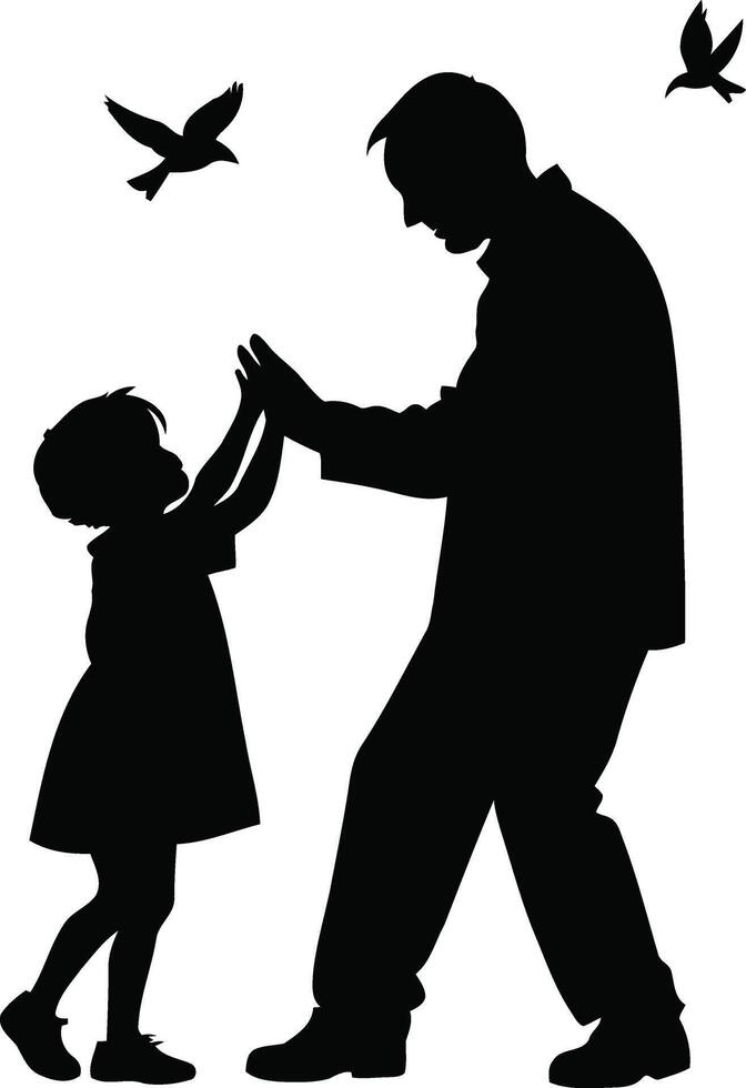 Silhouette of Elderly Man and Young Girl Laughing and Playing representing emotional warmth, grandparent affection, childhood happiness, and meaningful quality time vector