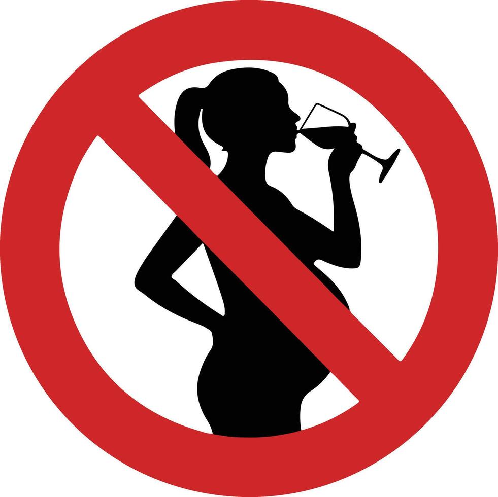 A pregnant woman drinking wine in a red sign vector