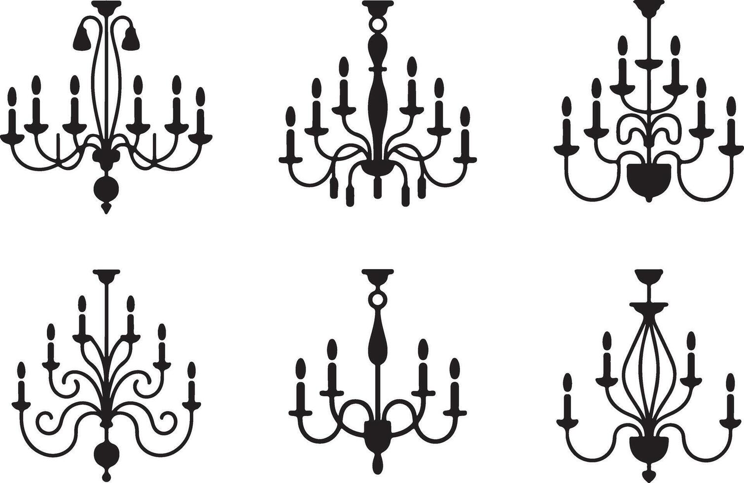 Set of Elegant Chandelier Silhouettes Classic Lighting Designs vector