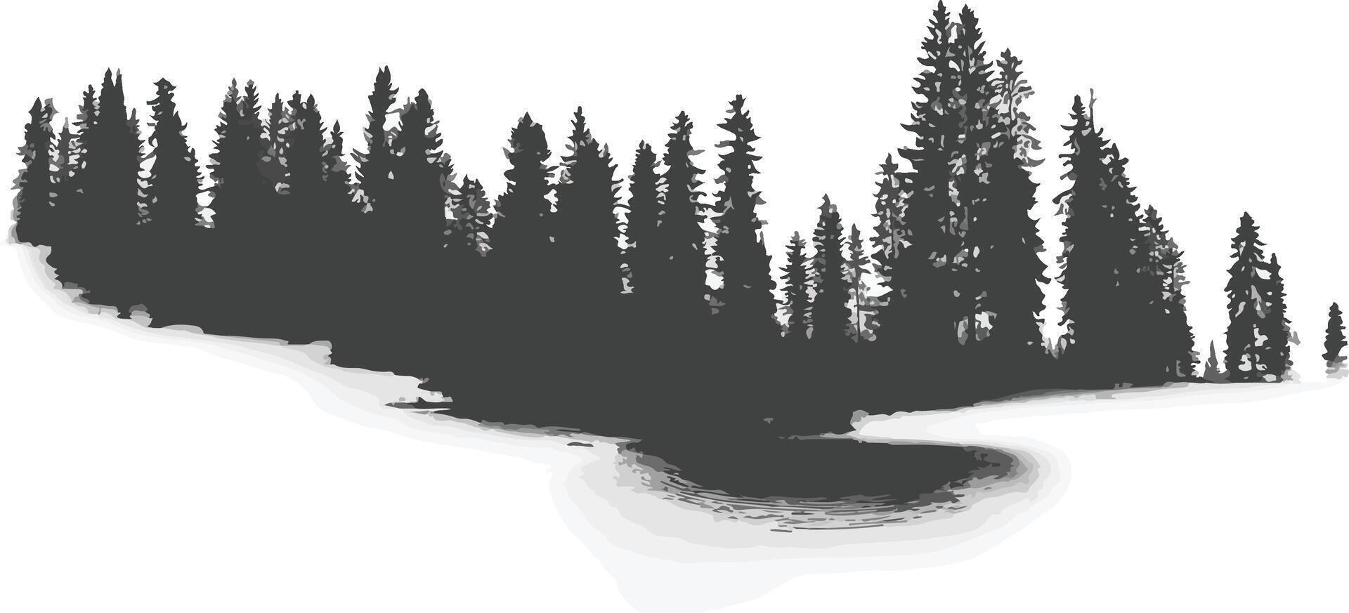 A silhouette of trees in the forest vector
