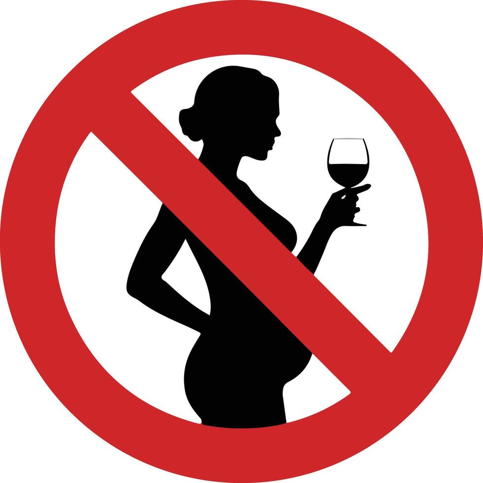 A pregnant woman holding a wine glass in a red sign vector