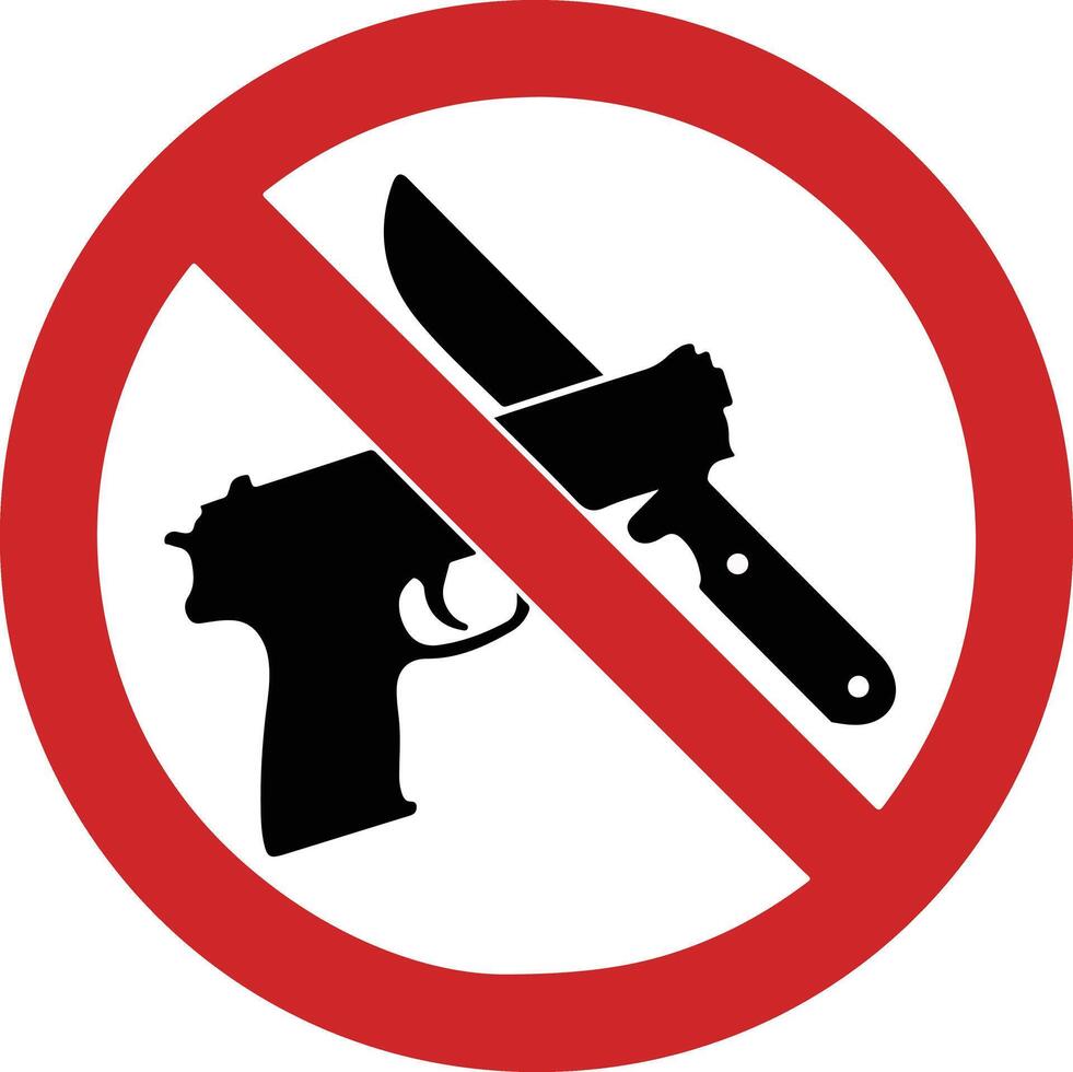 A no knife sign with a knife and a gun vector