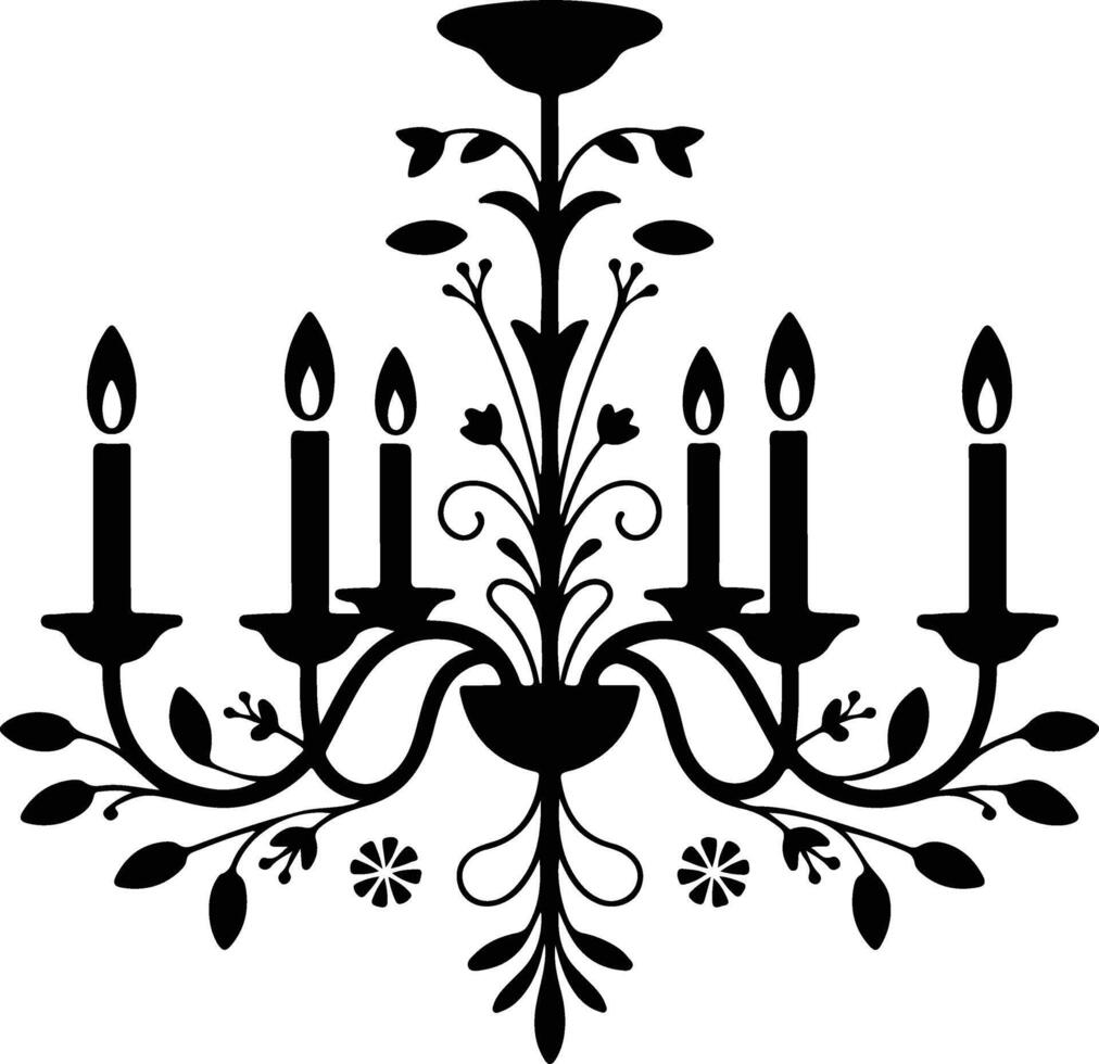 Elegant Floral Chandelier Silhouette with Candles Classic Design vector
