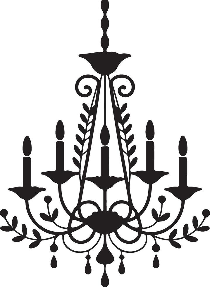 Elegant Ornate Chandelier Silhouette with Floral and Crystal Elements Classic Design vector