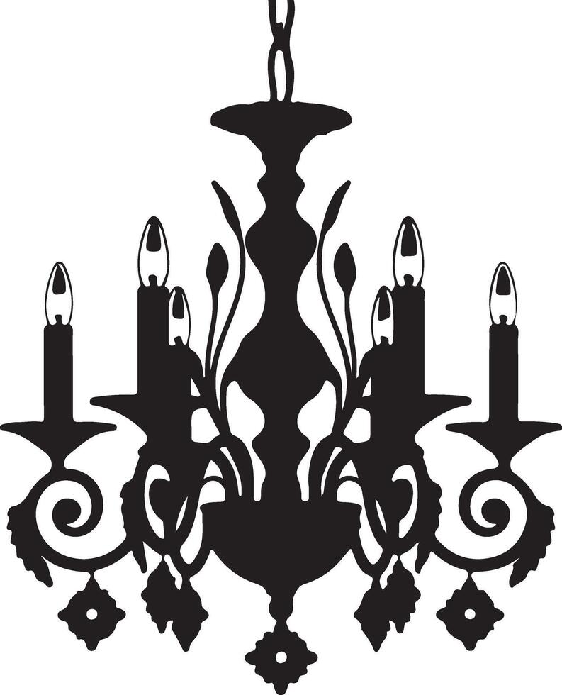 Ornate Black Chandelier Silhouette Elegant Design vector