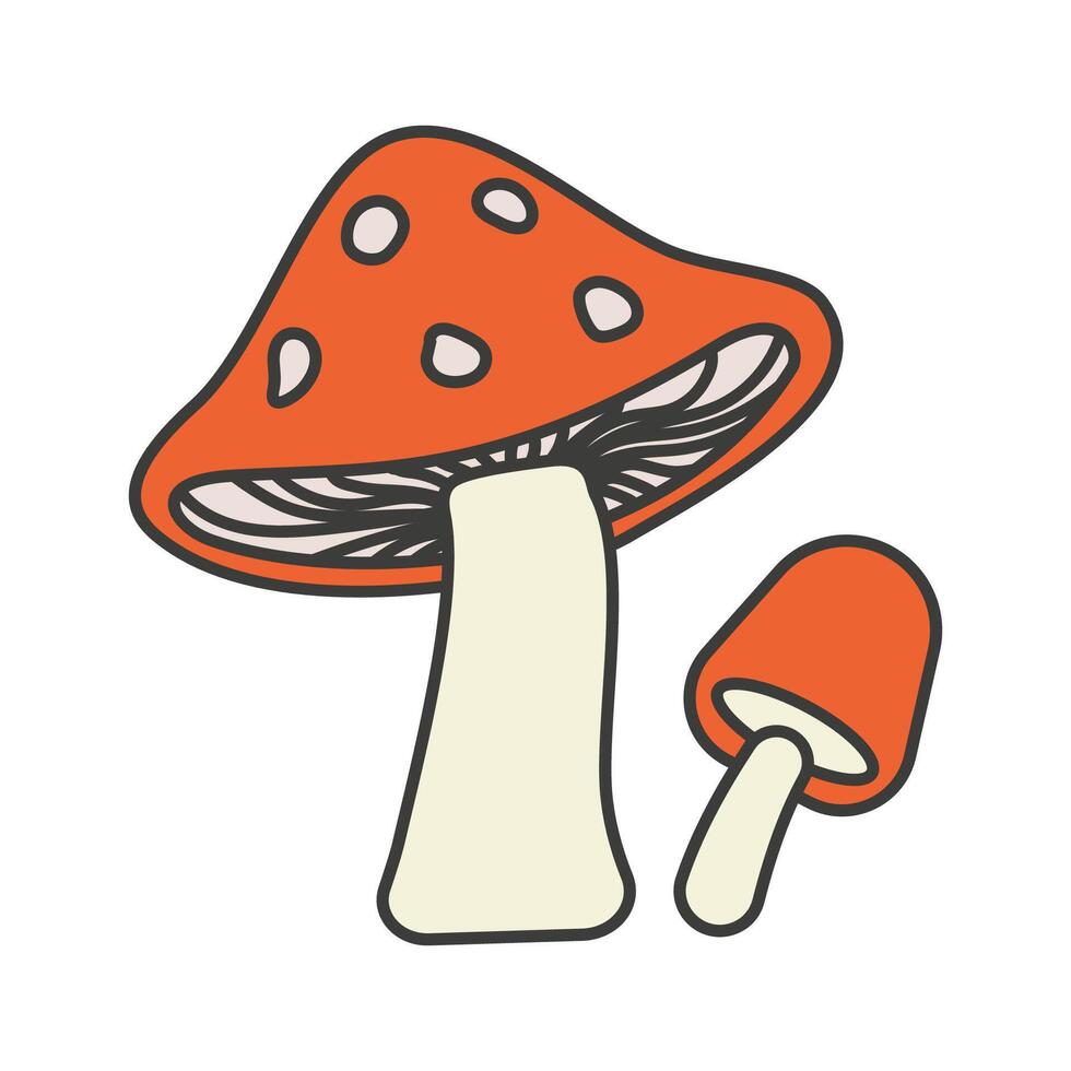 Icon of two red retro groovy mushrooms vector