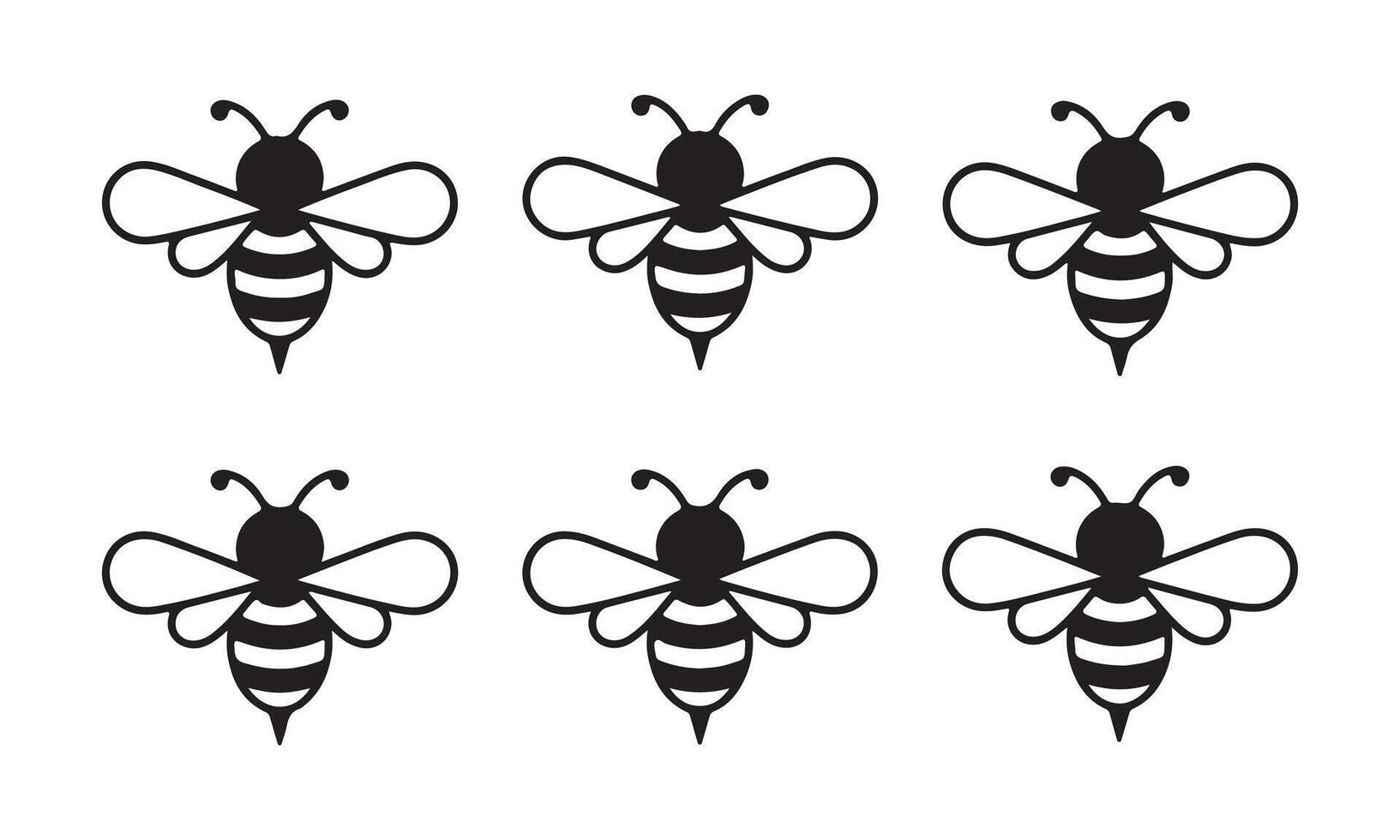Bee stickers set of six black and white images vector