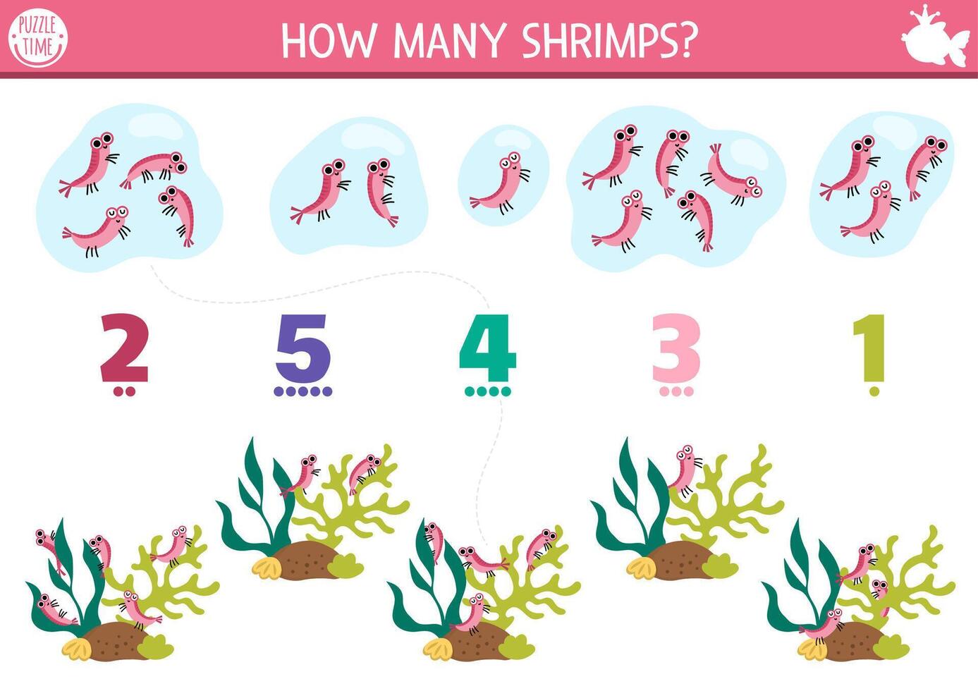 Counting shrimps in a fun puzzle vector